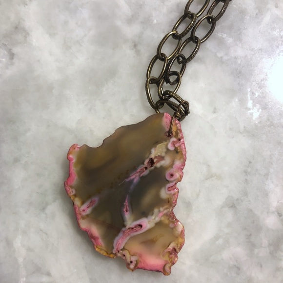 Pink agate chain necklace. - Picture 6 of 6
